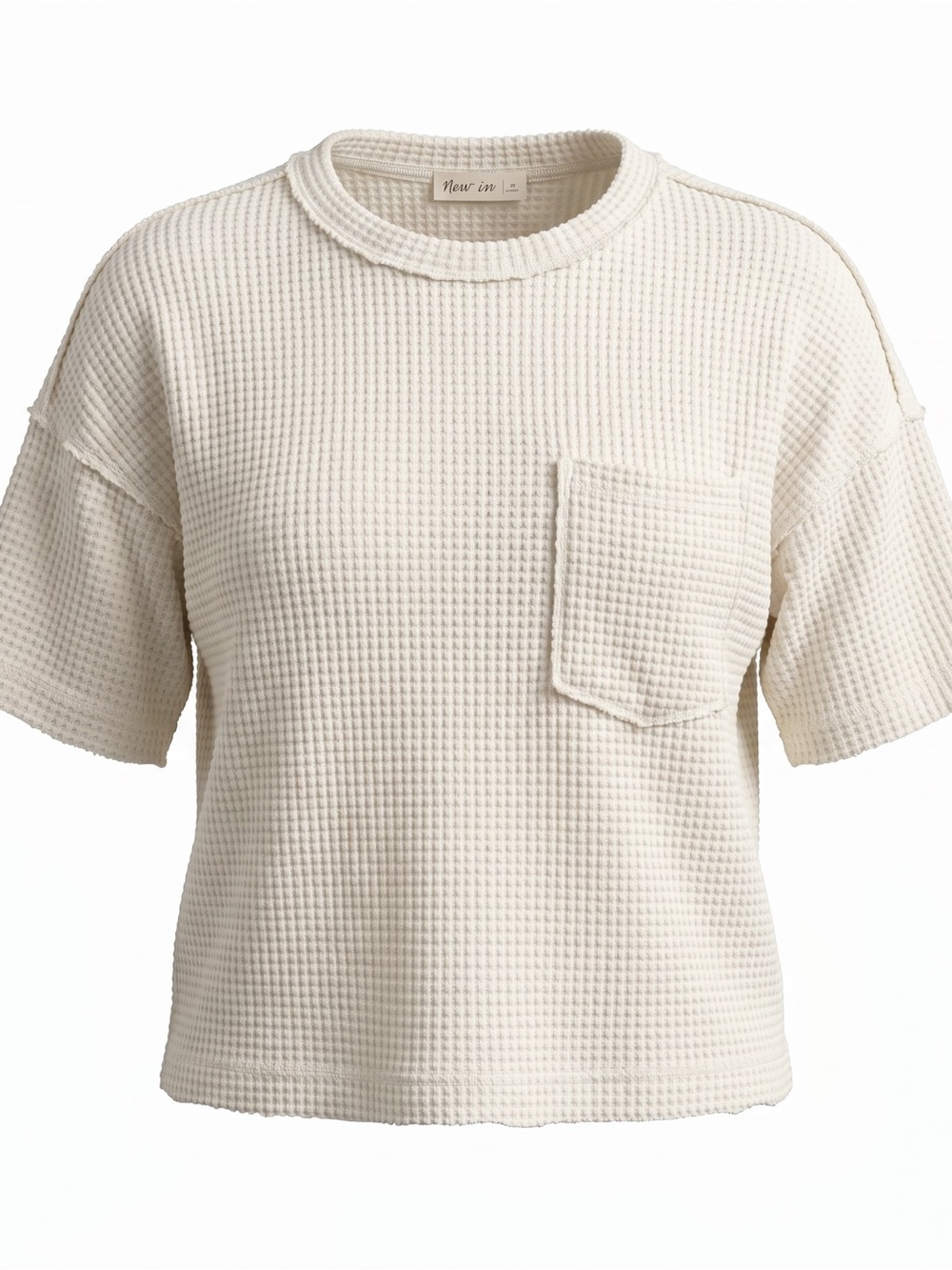 White Waffle Knit Short Sleeve Top, Size S